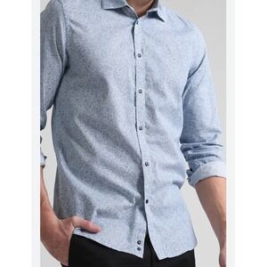 Sisley Mens Blue Floral Micro-Print Long Sleeve Button Up Shirt Regular Fit S